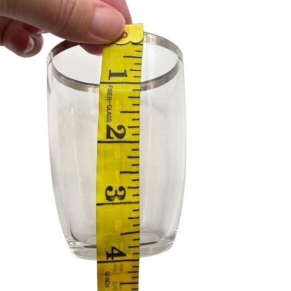 Set Of 4 Vintage MCM Clear Glass Tumblers With Silver Rim 3" Wide - Picture 5 of 6